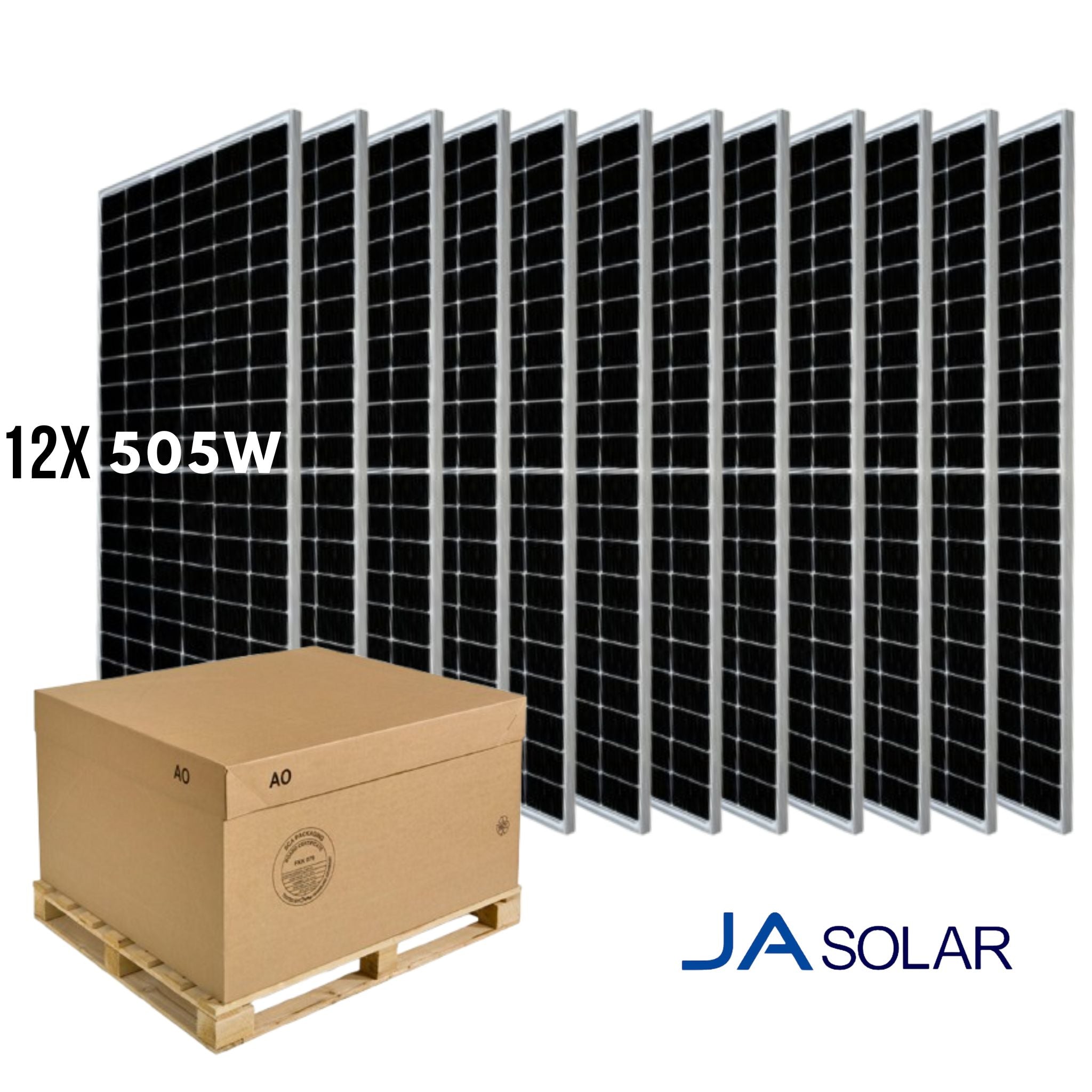 12x JA Solar 505W Mono PERC Half-Cell Silver Frame Solar Panels