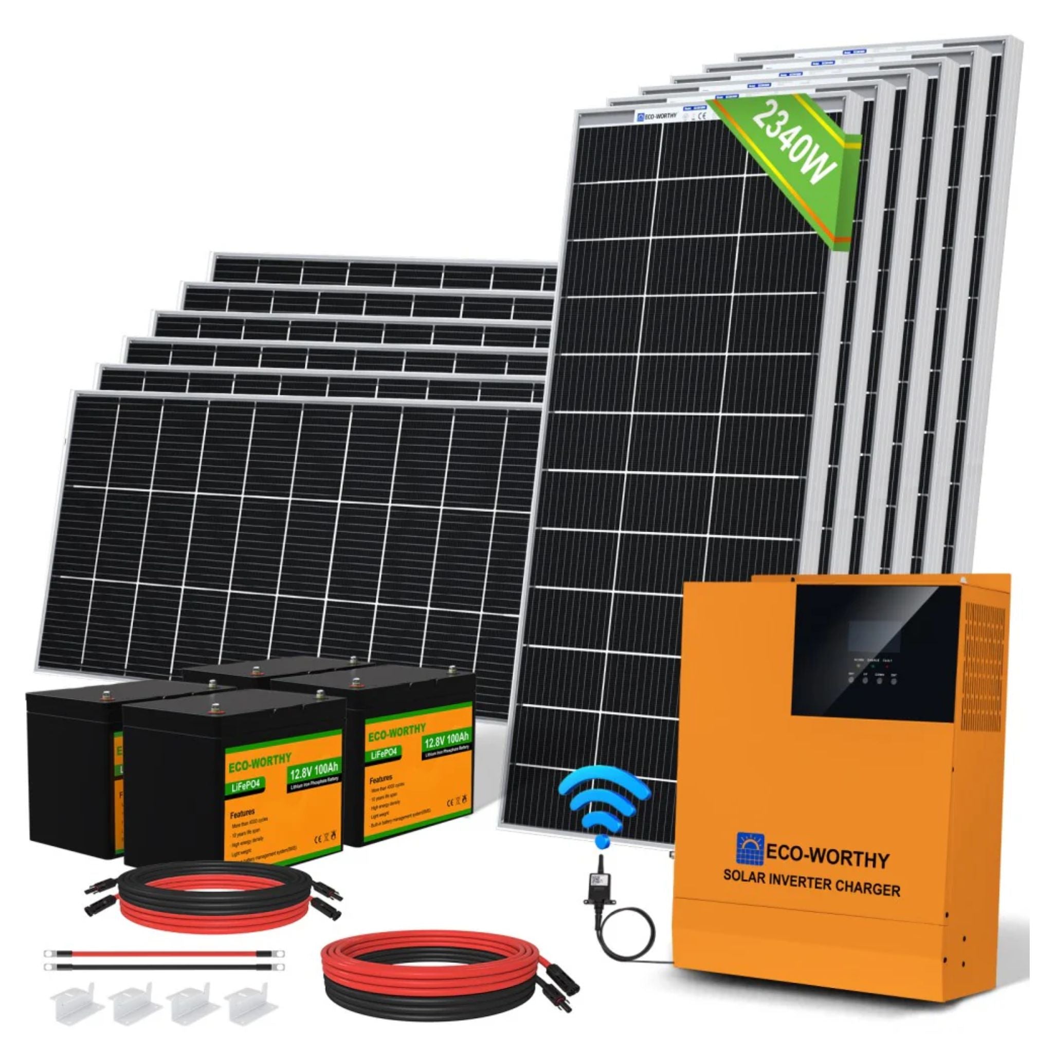 Eco-worthy 2340W 48V with 12x Bifacial 195W Complete MPPT Off Grid Solar Kit