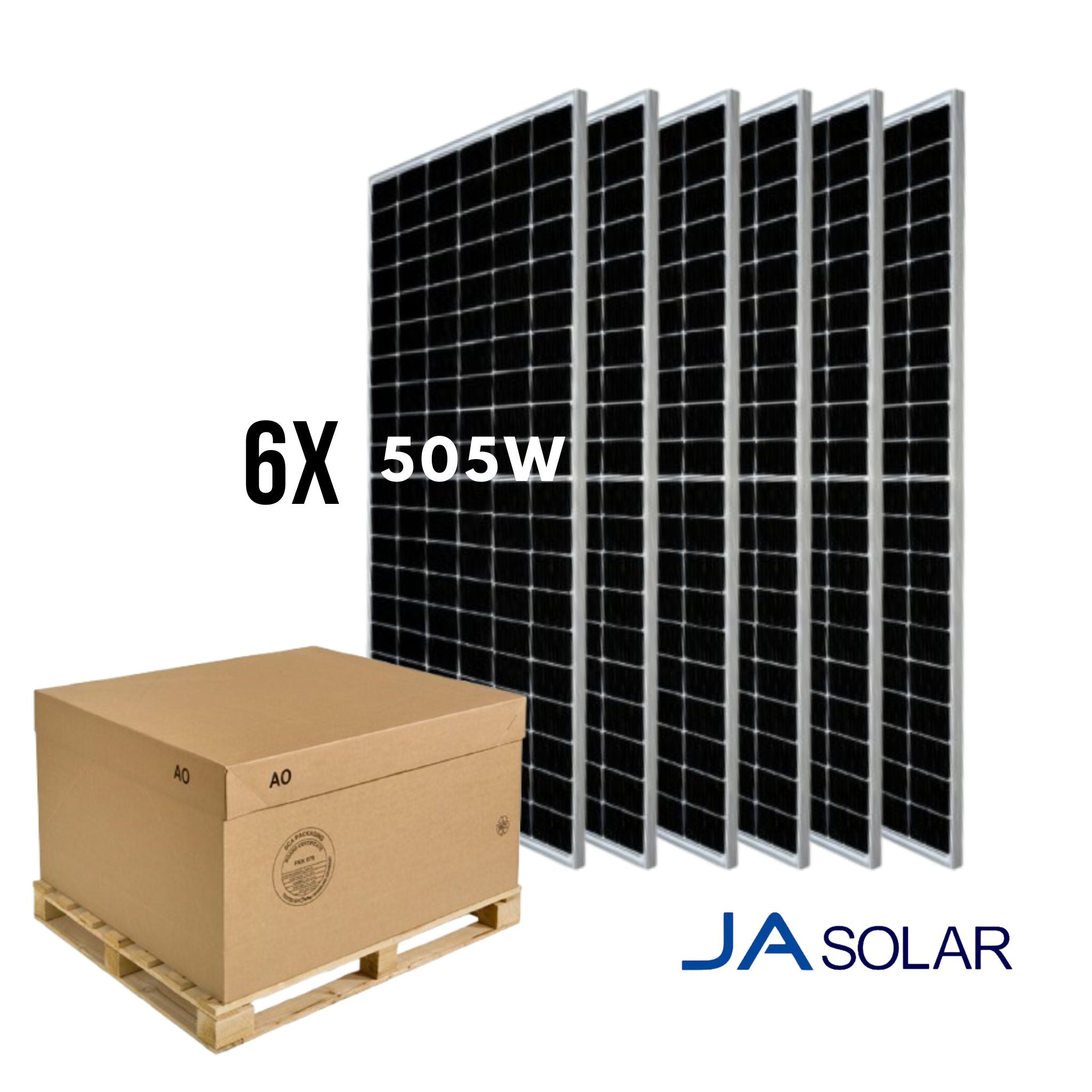 6x JA Solar 505W Mono PERC Half-Cell Silver Frame Solar Panels