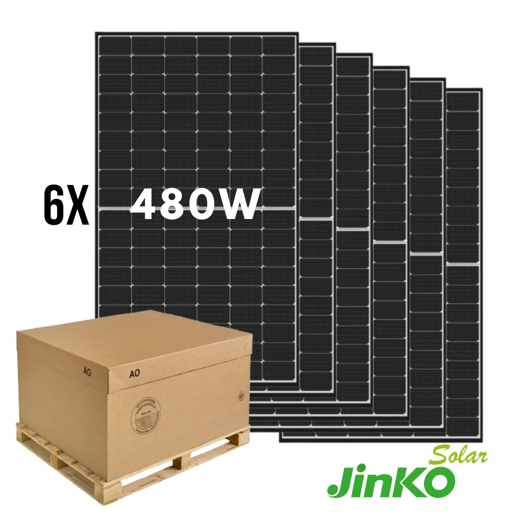 6x Jinko Tiger Neo 480Wp TOPCon N-Type Mono Black Frame Solar Panels